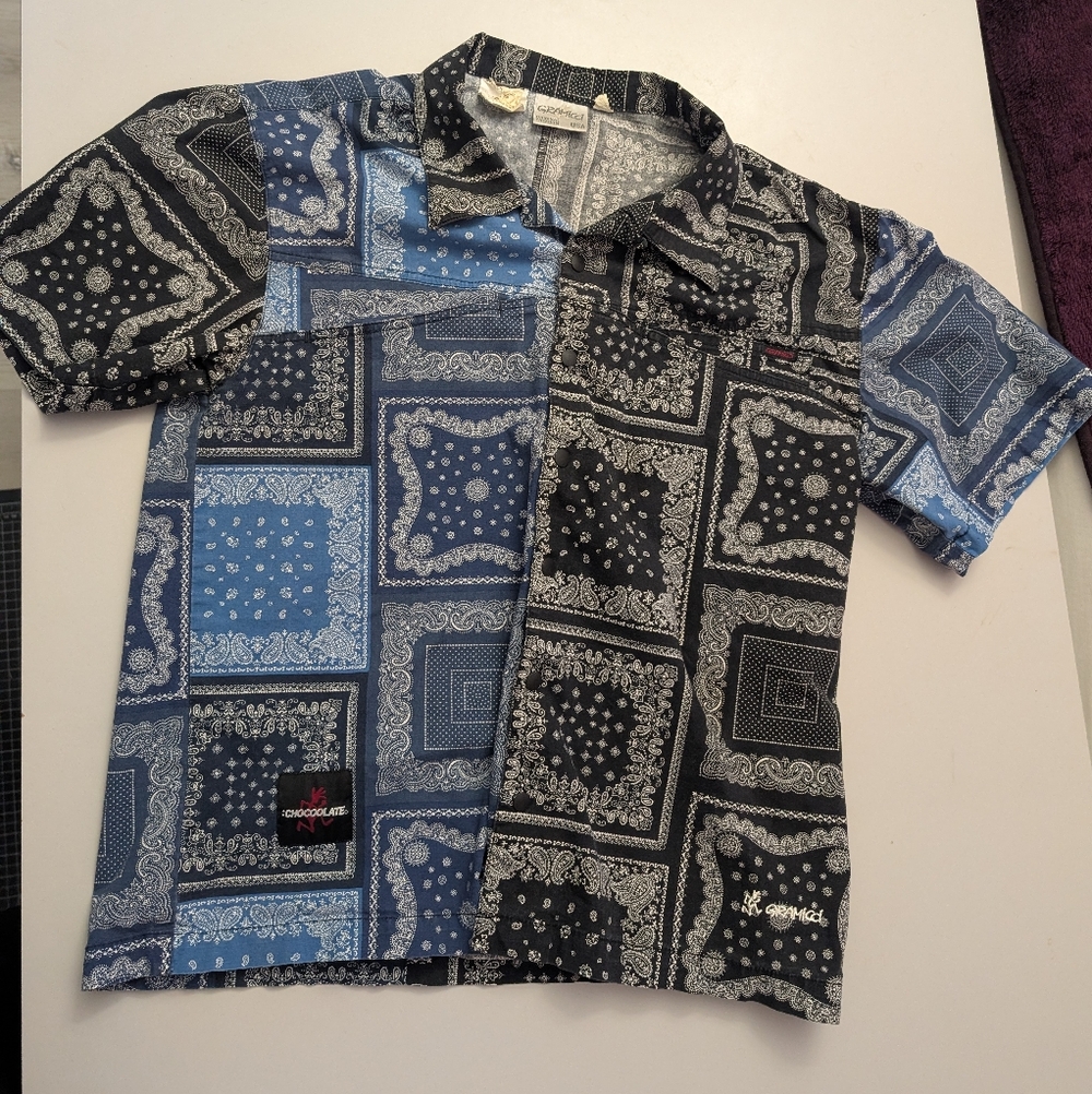 Gramicci Men's Patchwork Casual Shirt in Blue and Black